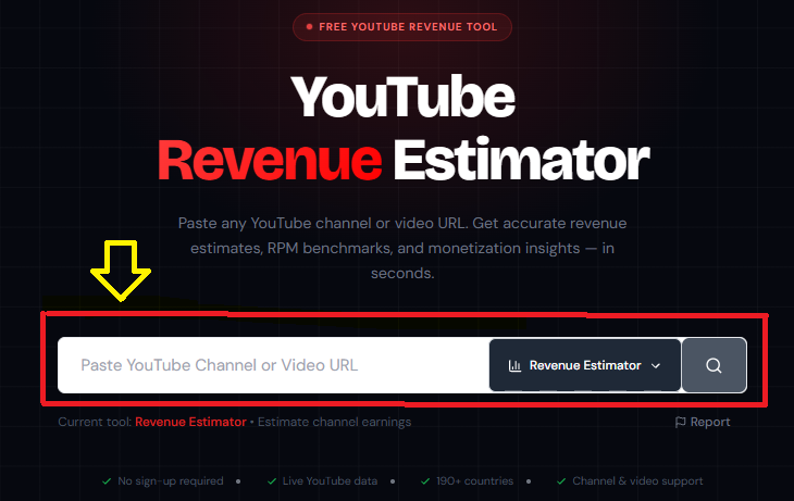 revenue tool search bar