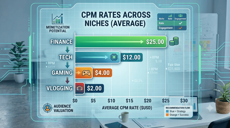 Horizontal bar chart showing CPM rates across different YouTube niches