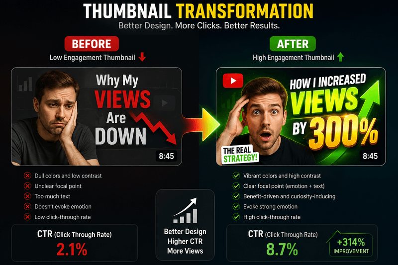 Before and after comparison of video thumbnails showing improvement