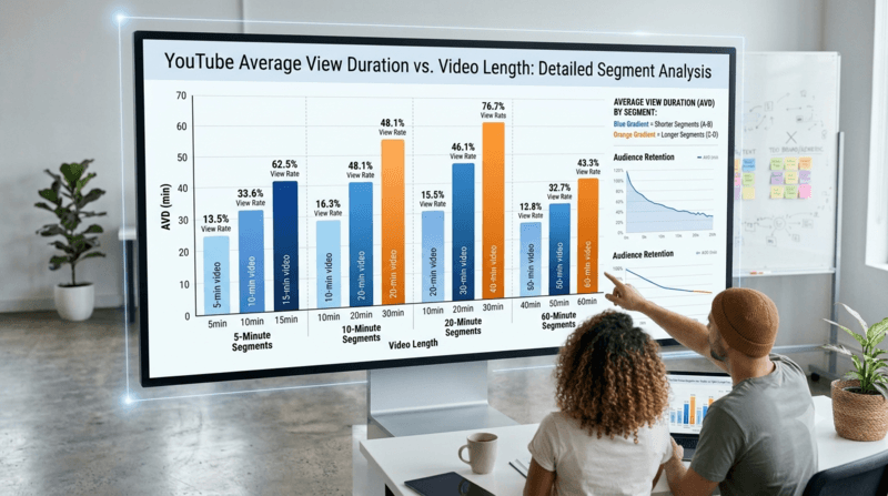 Bar graph showing average view duration vs video length performance